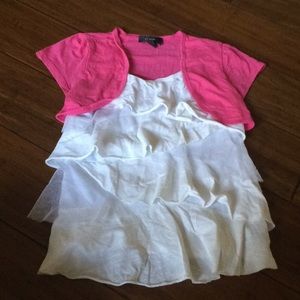 B Wear pink/white ruffles shirt